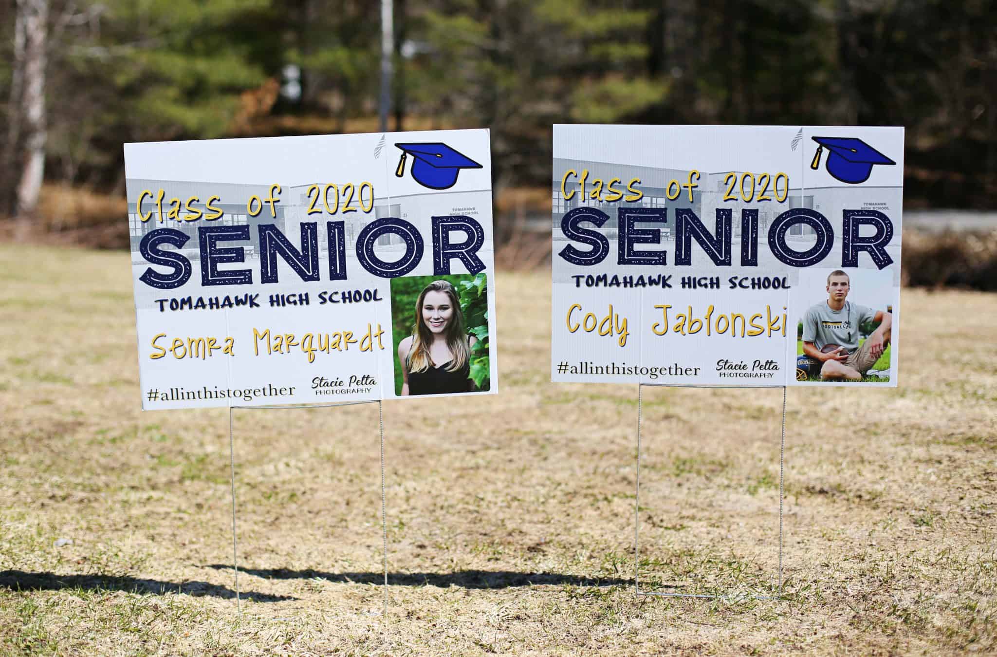 Yard signs from Stacie Petta Photography show support for seniors, other students affected by school closures