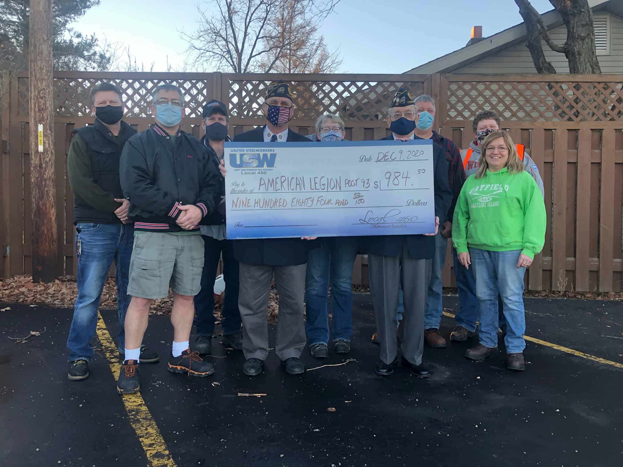 United Steelworkers Local 2-460 donates nearly $1,000 to American Legion Post 93