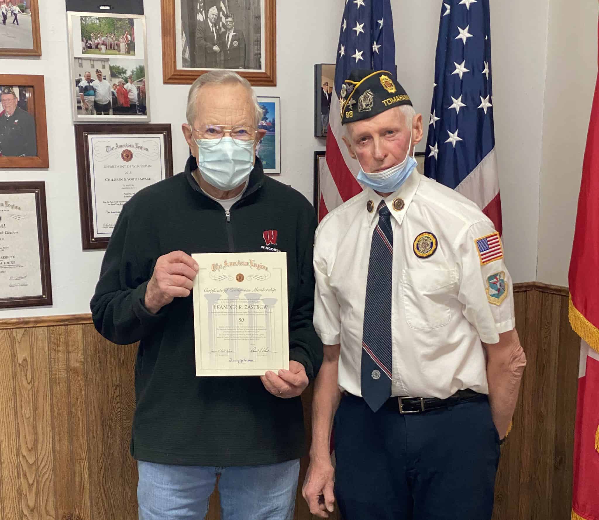 Tomahawk veterans honored for 50 years of Legion membership