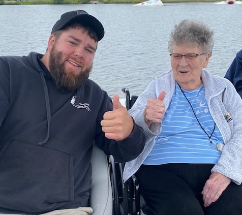 Dare to Dream: Milestone resident Joanne Kasmierski enjoys pontoon ride with grandson